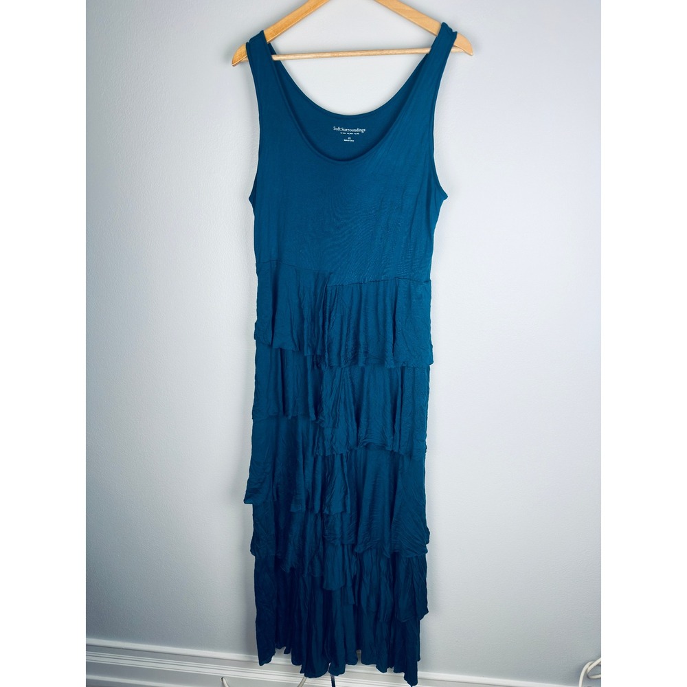 Soft Surroundings 55882 Teal Blue Tiered Ruffle Modal Maxi Dress 2X